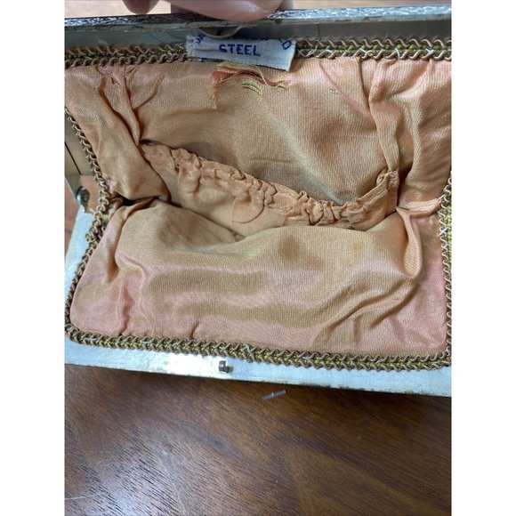 Vintage Bead Bag Carved Metal Frame Purse Silver Fringe Art Deco Handbag Antique - Picture 9 of 10